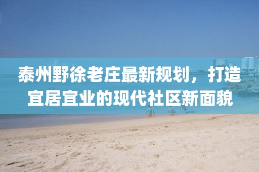 泰州野徐老莊最新規劃，打造宜居宜業的現代社區新面貌