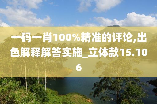 一碼一肖100%精準的評論,出色解釋解答實施_立體款15.106